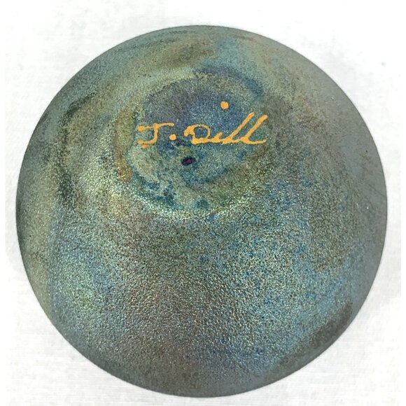 Jeremy Diller Raku Art Pottery Vase Iridescent Metallic Green Signed 2.5" - Picture 6 of 7